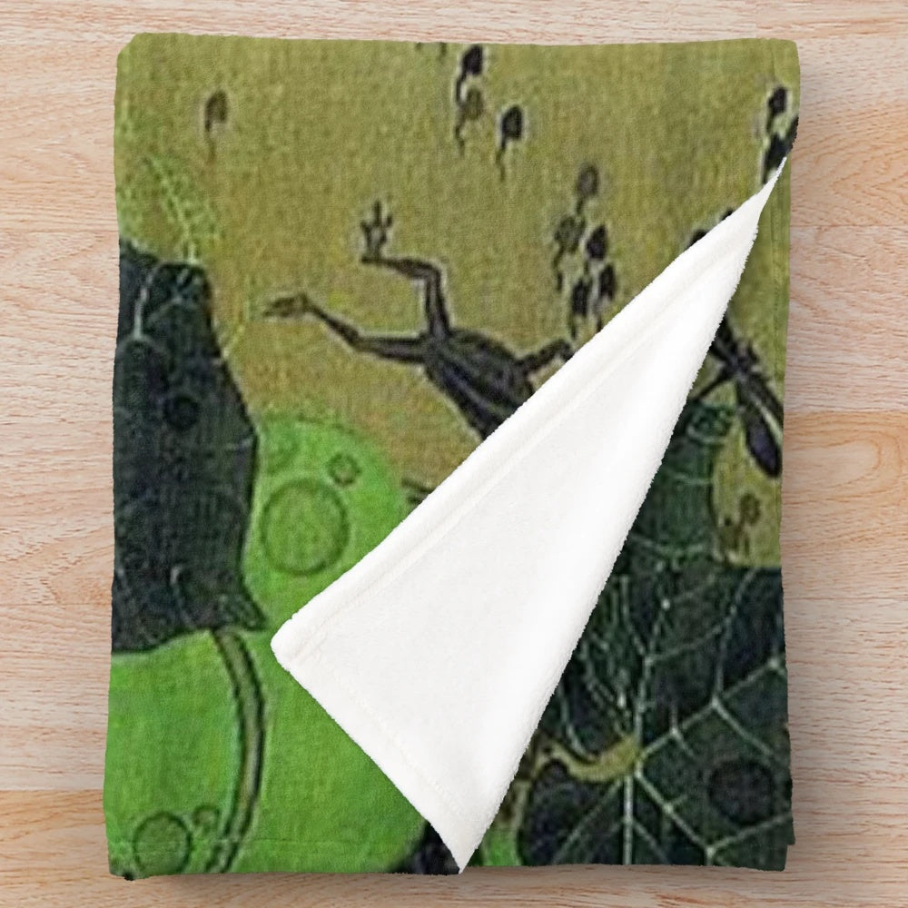 Plush blanket featuring Japanese artist Ito Jakuchu's "Insects By Pond Side" artwork