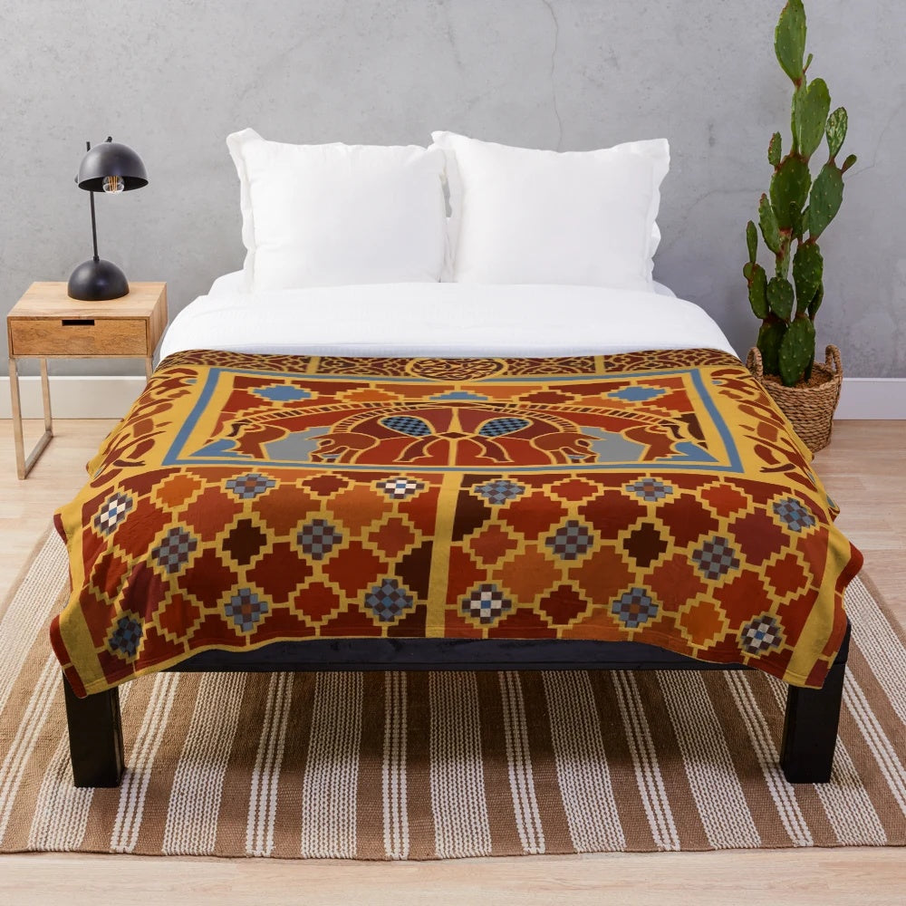 Sutton Hoo-inspired plush blanket with boar design