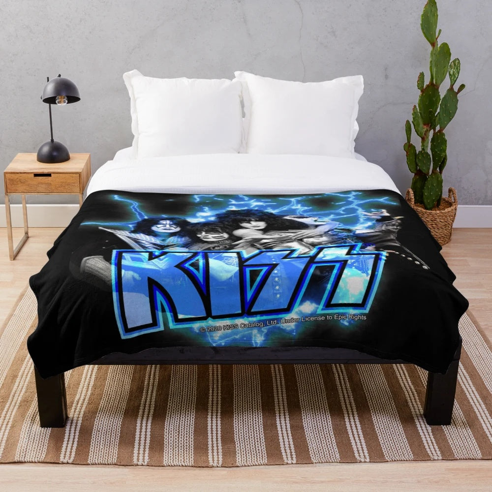 Plush blanket featuring the iconic KISS band members