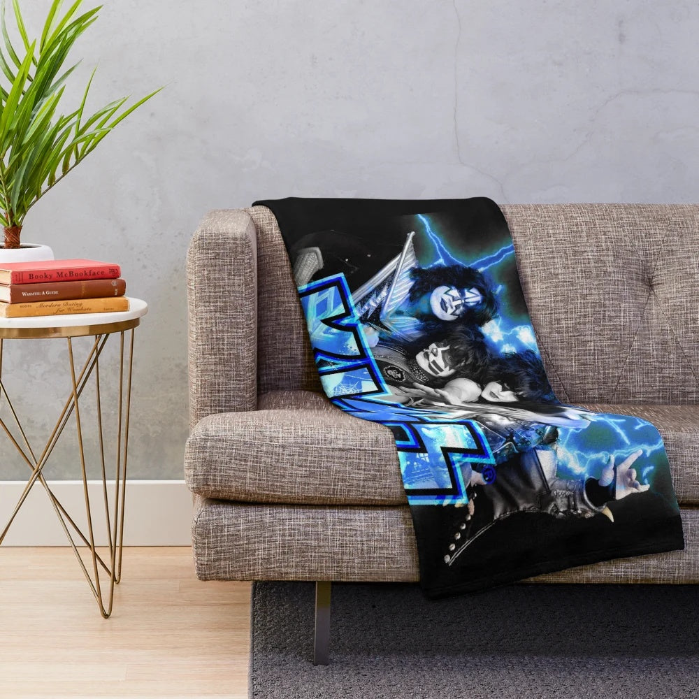 Plush blanket featuring the iconic KISS band members