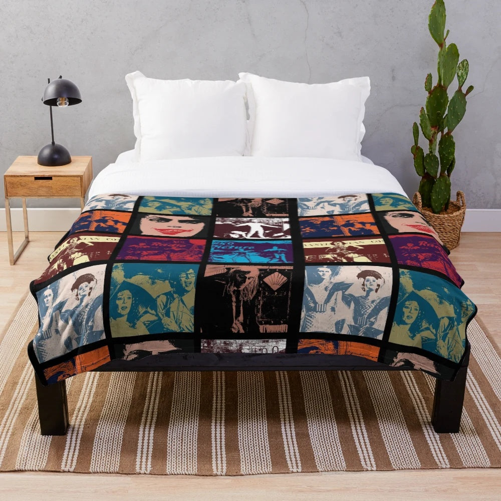 Plush blanket featuring collage of images from the cult classic Rocky Horror Picture Show