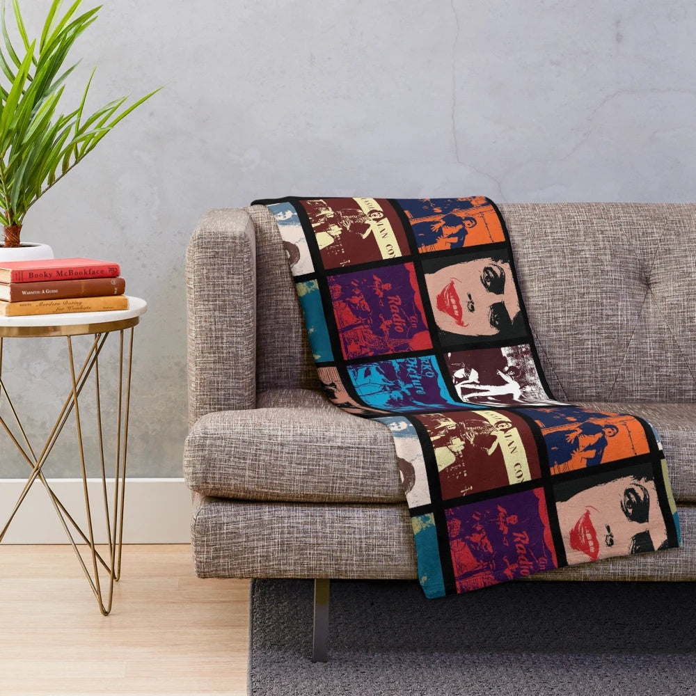 Plush blanket featuring collage of images from the cult classic Rocky Horror Picture Show
