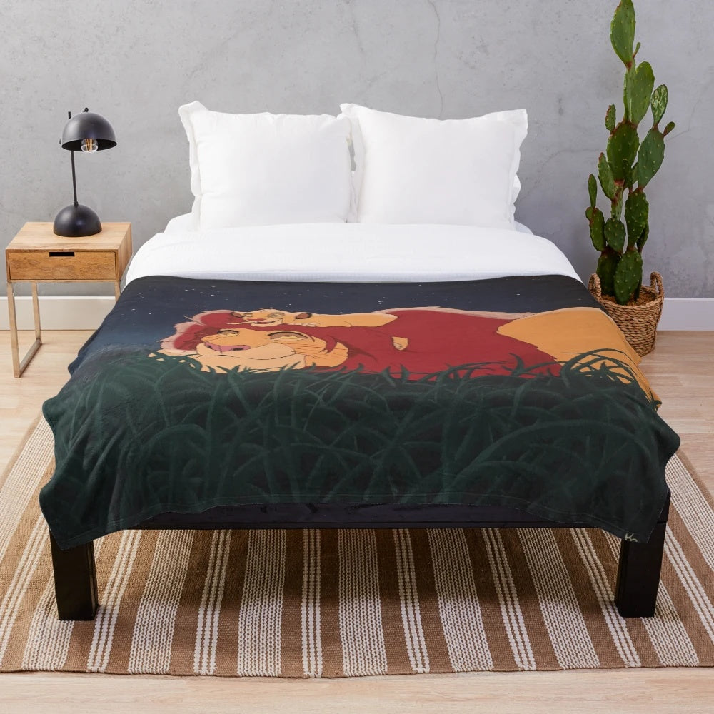 Lion King-themed plush blanket featuring Mufasa and Simba