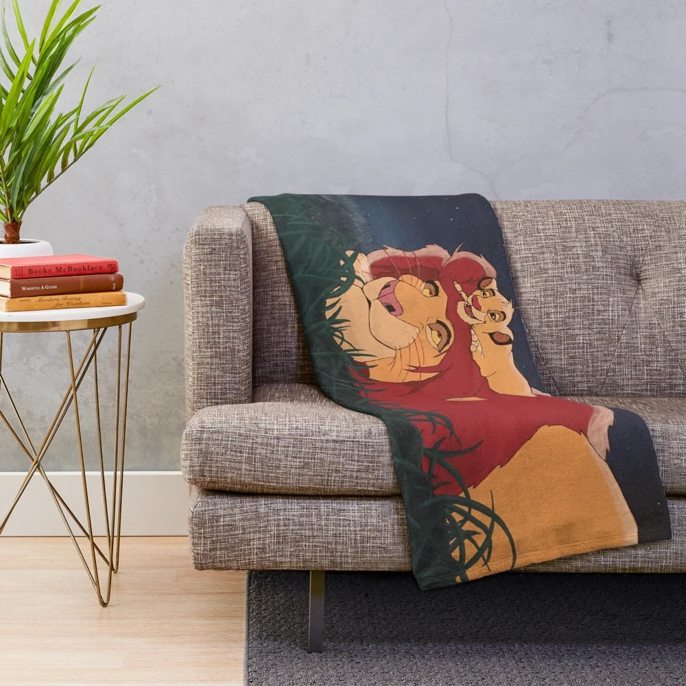 Lion King-themed plush blanket featuring Mufasa and Simba