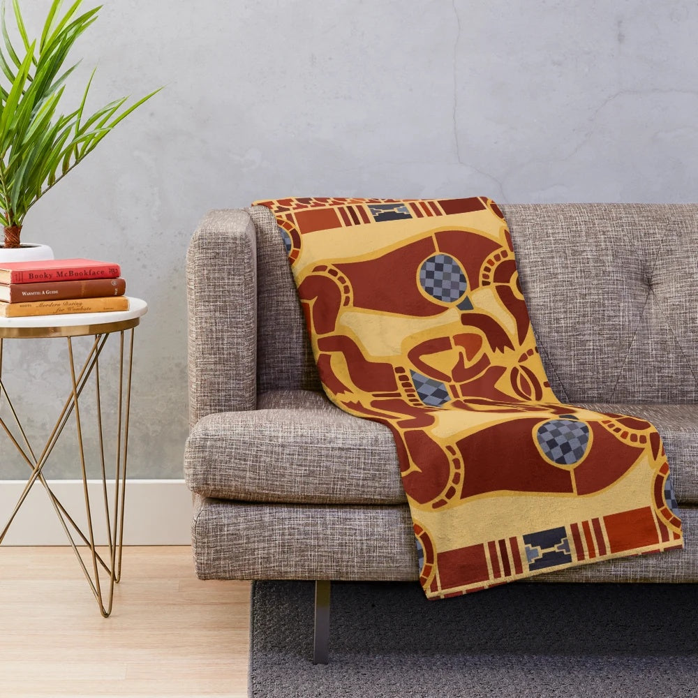 Plush blanket featuring Anglo-Saxon warrior and wolf imagery inspired by the Sutton Hoo archaeological site