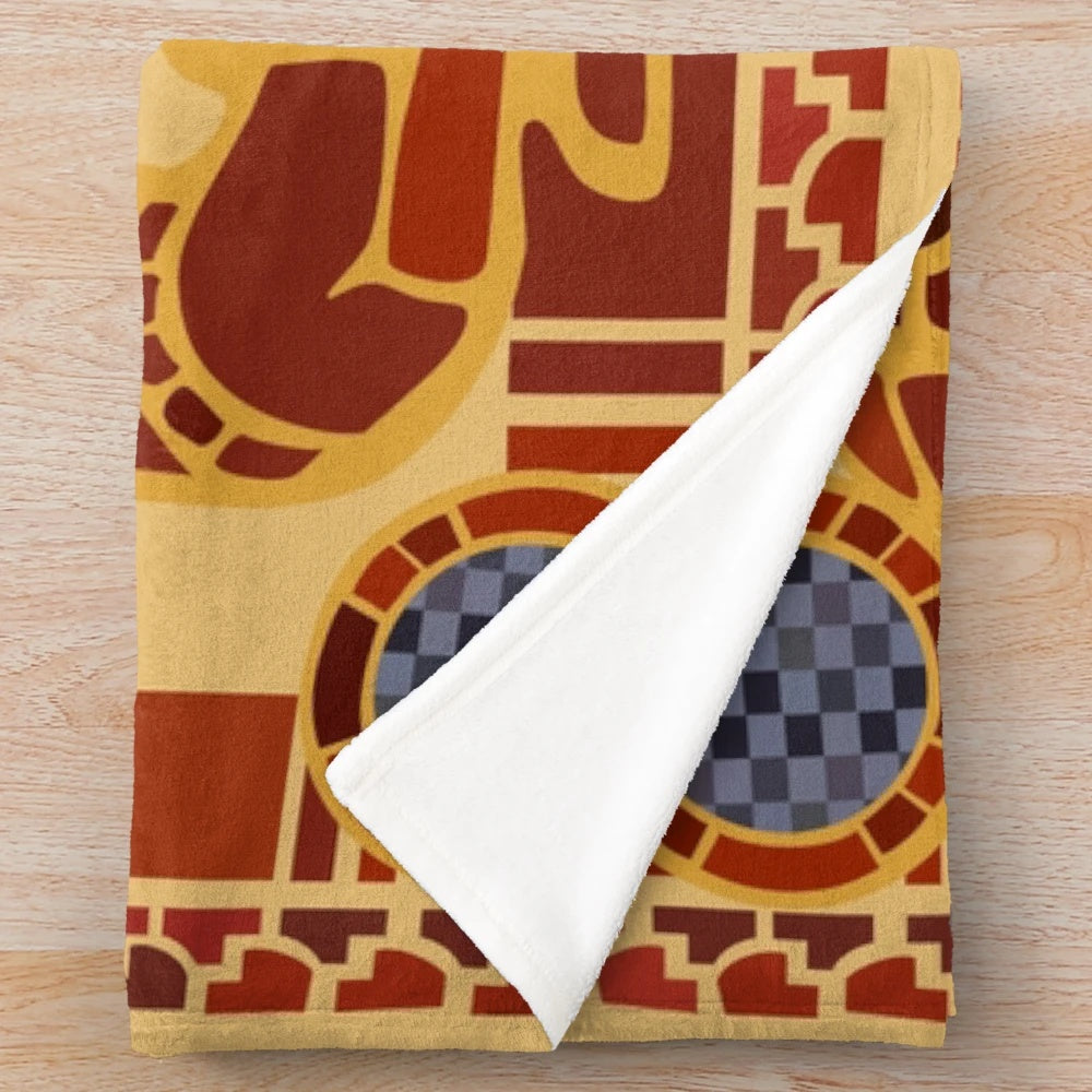 Plush blanket featuring Anglo-Saxon warrior and wolf imagery inspired by the Sutton Hoo archaeological site