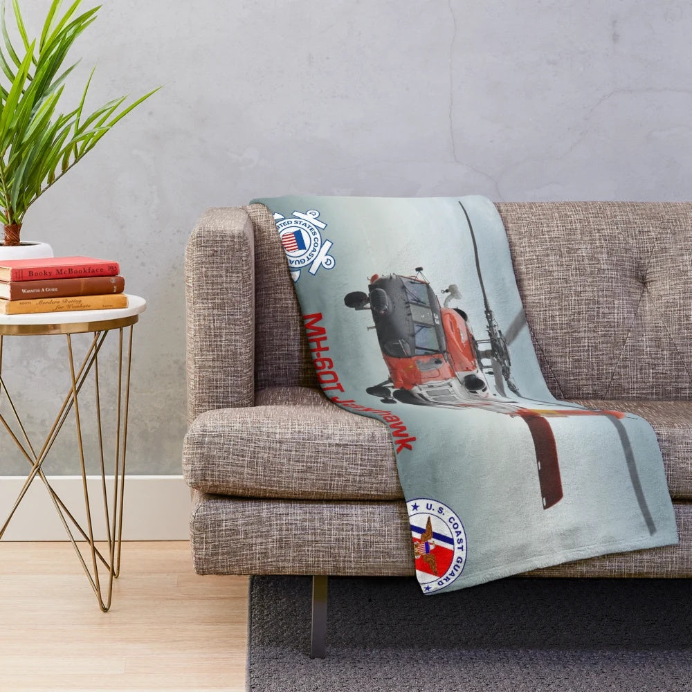 Plush blanket featuring the USCG MH-60 Jayhawk helicopter