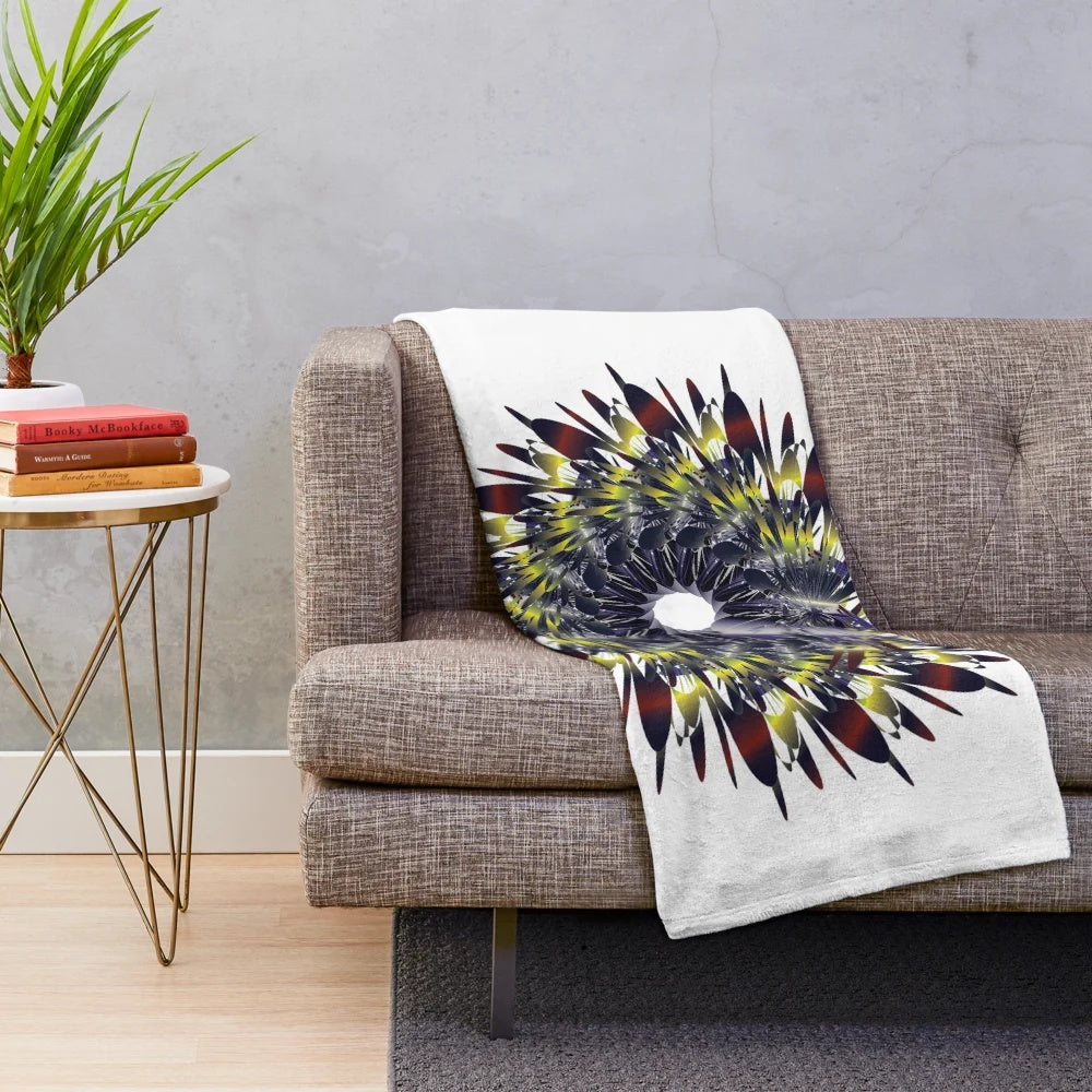 Plush designer blanket with a vibrant, textured pattern