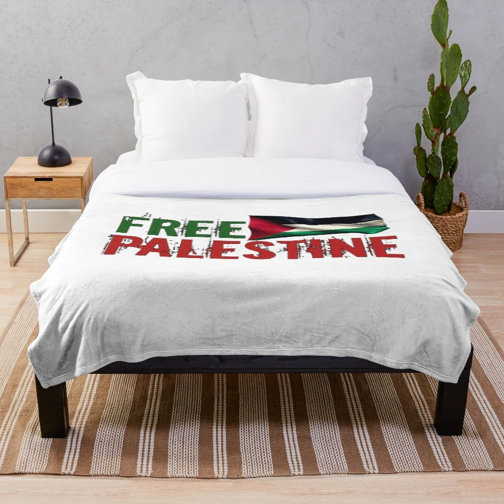 Plush Blanket with Palestinian Flag and "Free Palestine" Text