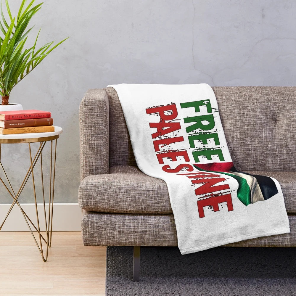 Plush Blanket with Palestinian Flag and "Free Palestine" Text
