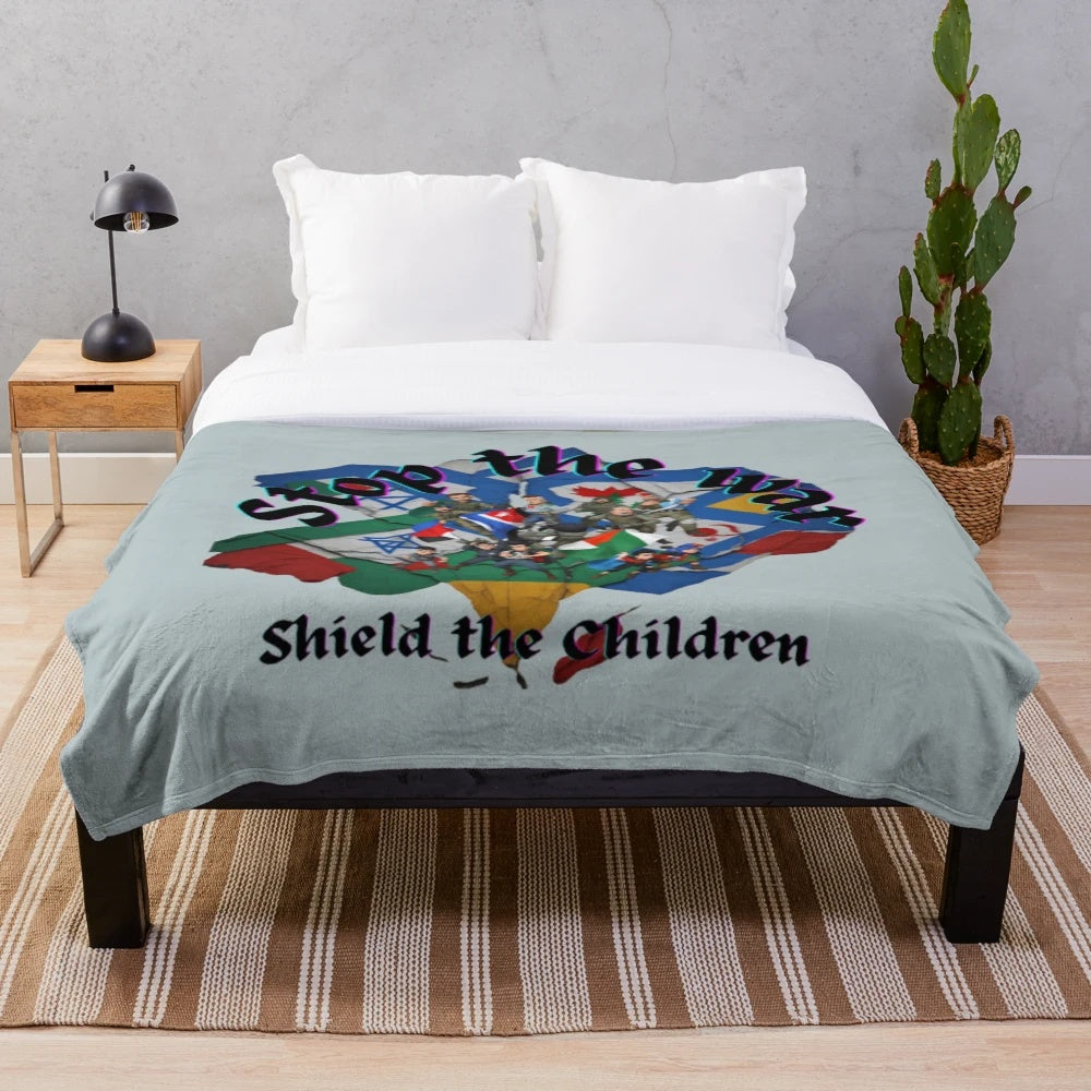 Plush blanket with text "Stop the War - Shield the children