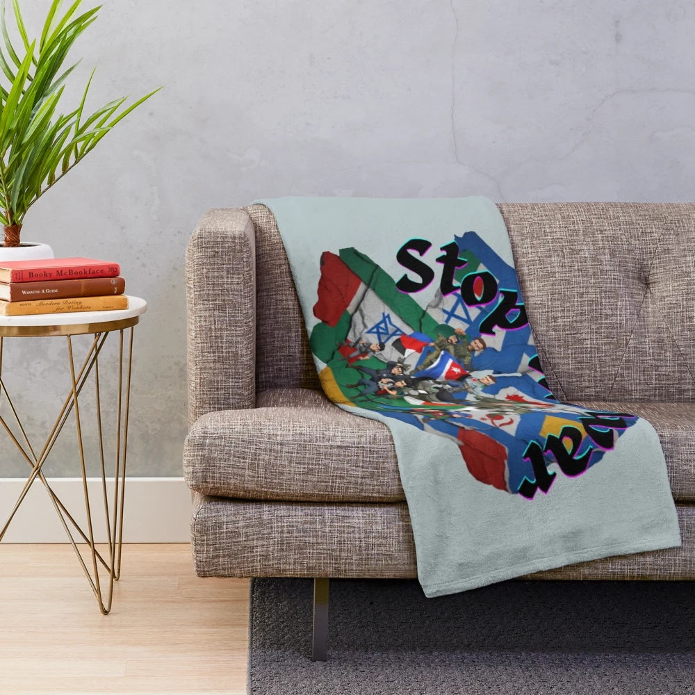 Plush blanket with text "Stop the War - Shield the children