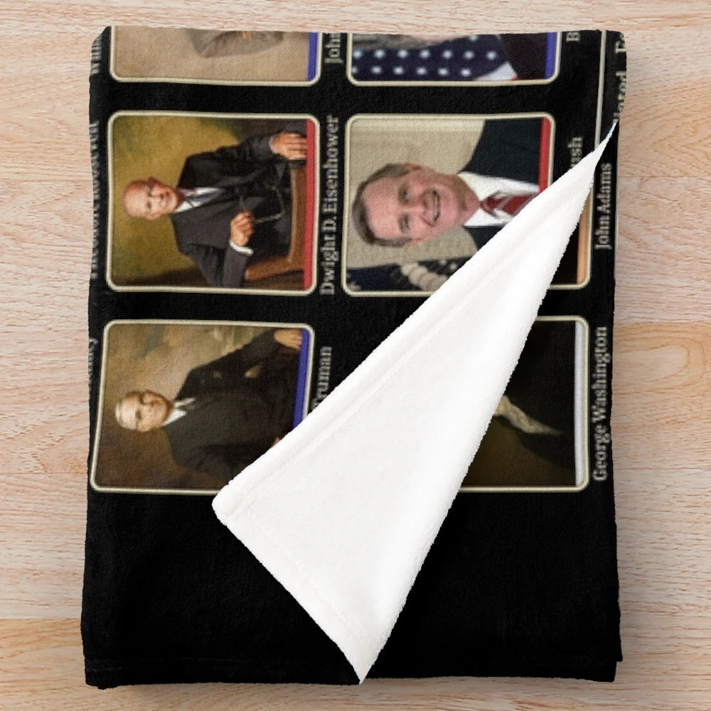 Plush blanket featuring portraits of 46 US presidents
