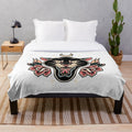 Plush Blanket with American Traditional Panther and Roses Tattoo Design