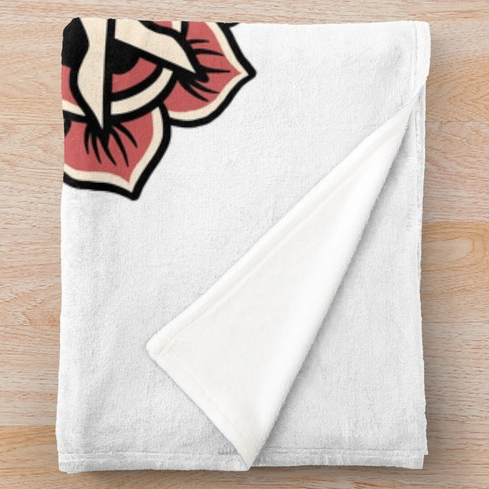 Plush Blanket with American Traditional Panther and Roses Tattoo Design