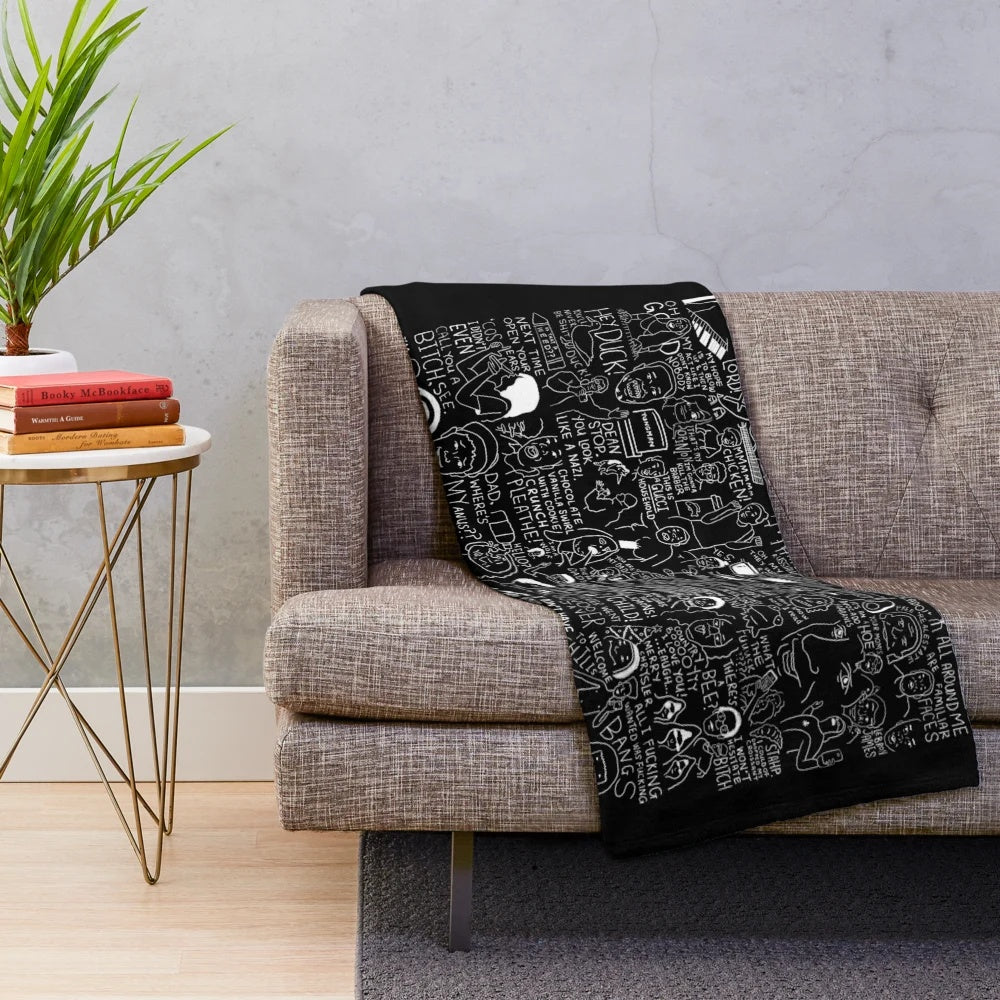 Plush blanket featuring a collage of hand-drawn vine-themed doodles and illustrations
