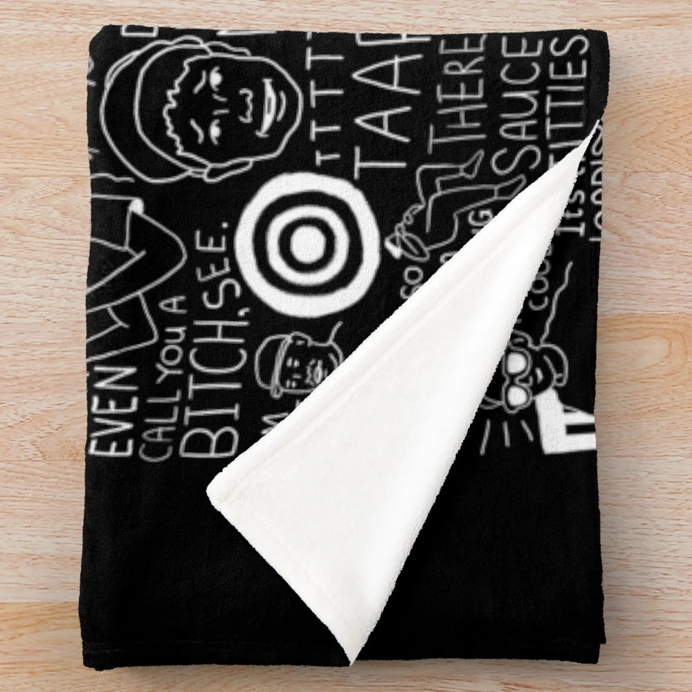 Plush blanket featuring a collage of hand-drawn vine-themed doodles and illustrations
