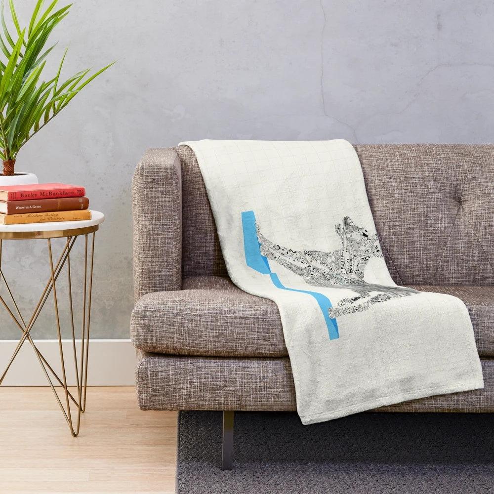 Manchester Terrier Plush Blanket with Detailed City Cartography