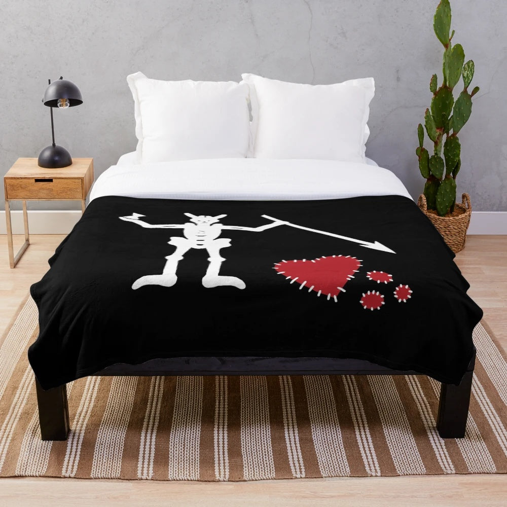 Plush blanket featuring the Blackbeard flag design from the TV series Our Flag Means Death