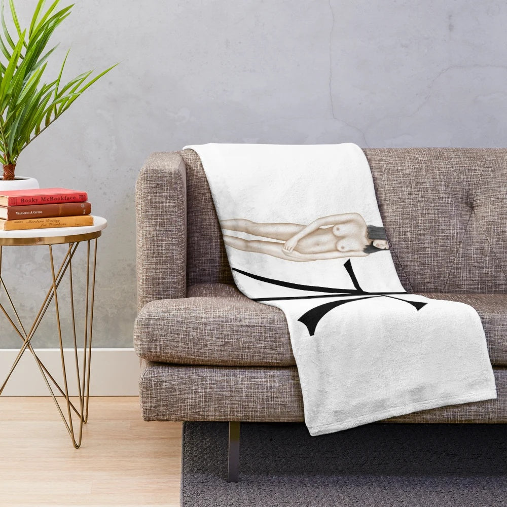 Plush blanket with a semi-realistic illustration of a female character in an artistic, fantasy-inspired style