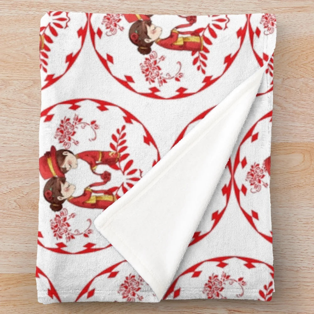 Plush blanket with Chinese-inspired sacred patterns