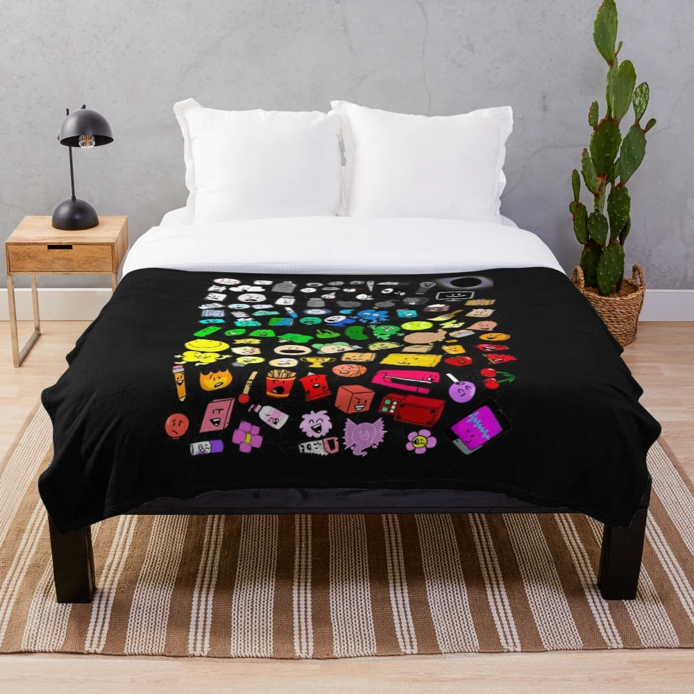 Plush blanket featuring characters from BFDI and Inanimate Insanity