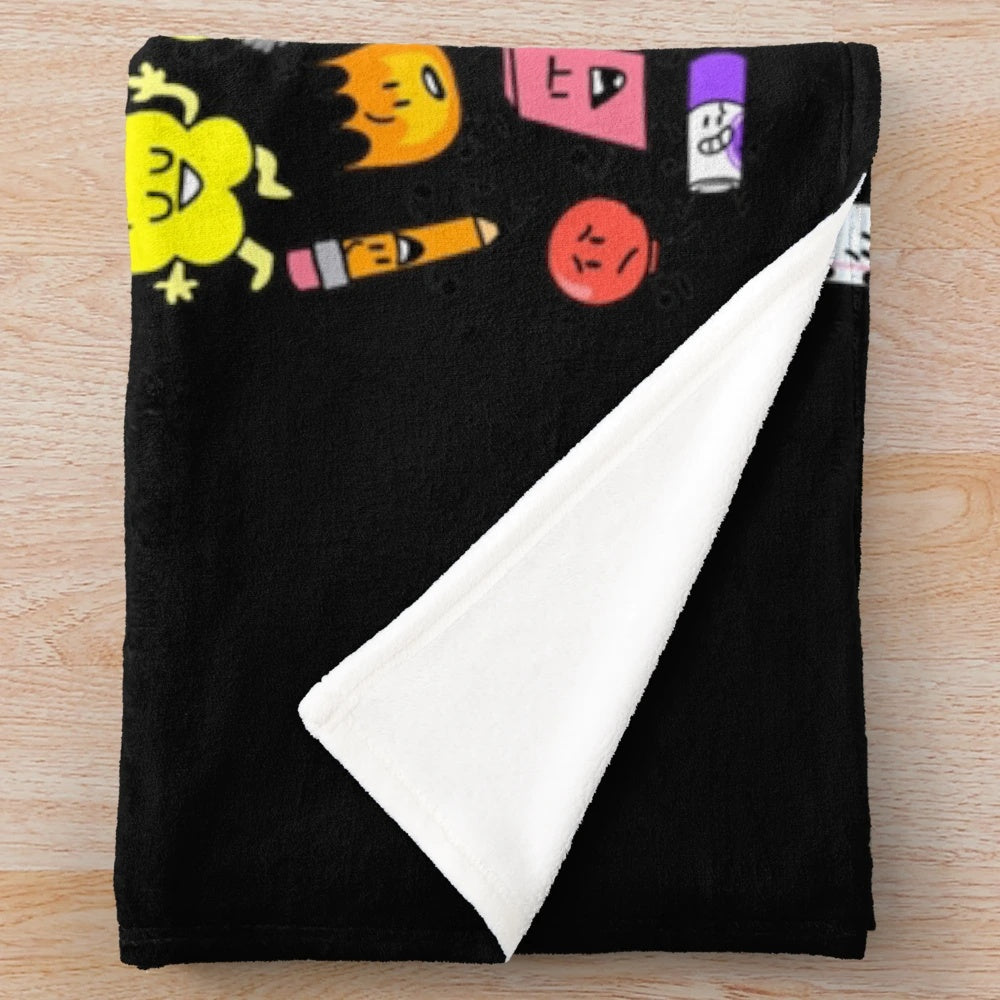 Plush blanket featuring characters from BFDI and Inanimate Insanity