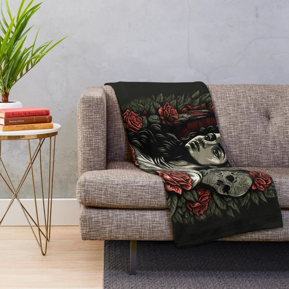 Dark-skinned Virgin of Guadalupe design on a plush blanket