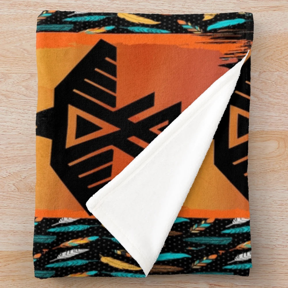 Plush blanket with eagle and native american tribal pattern design