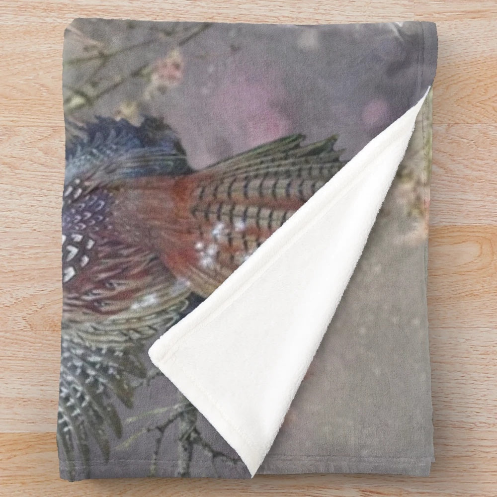 Plush blanket featuring an illustration of an English setter dog and pheasants