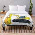Plush blanket featuring an illustration of an excavator construction vehicle