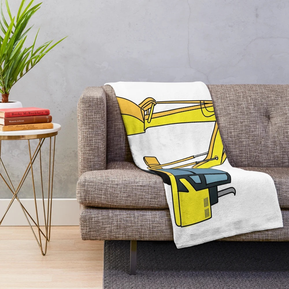Plush blanket featuring an illustration of an excavator construction vehicle