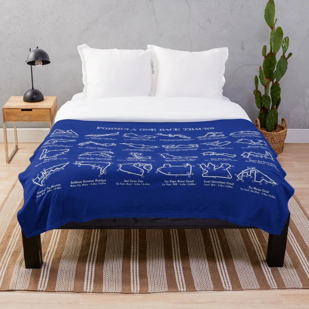 F1 Race Track Stencil Design Plush Blanket