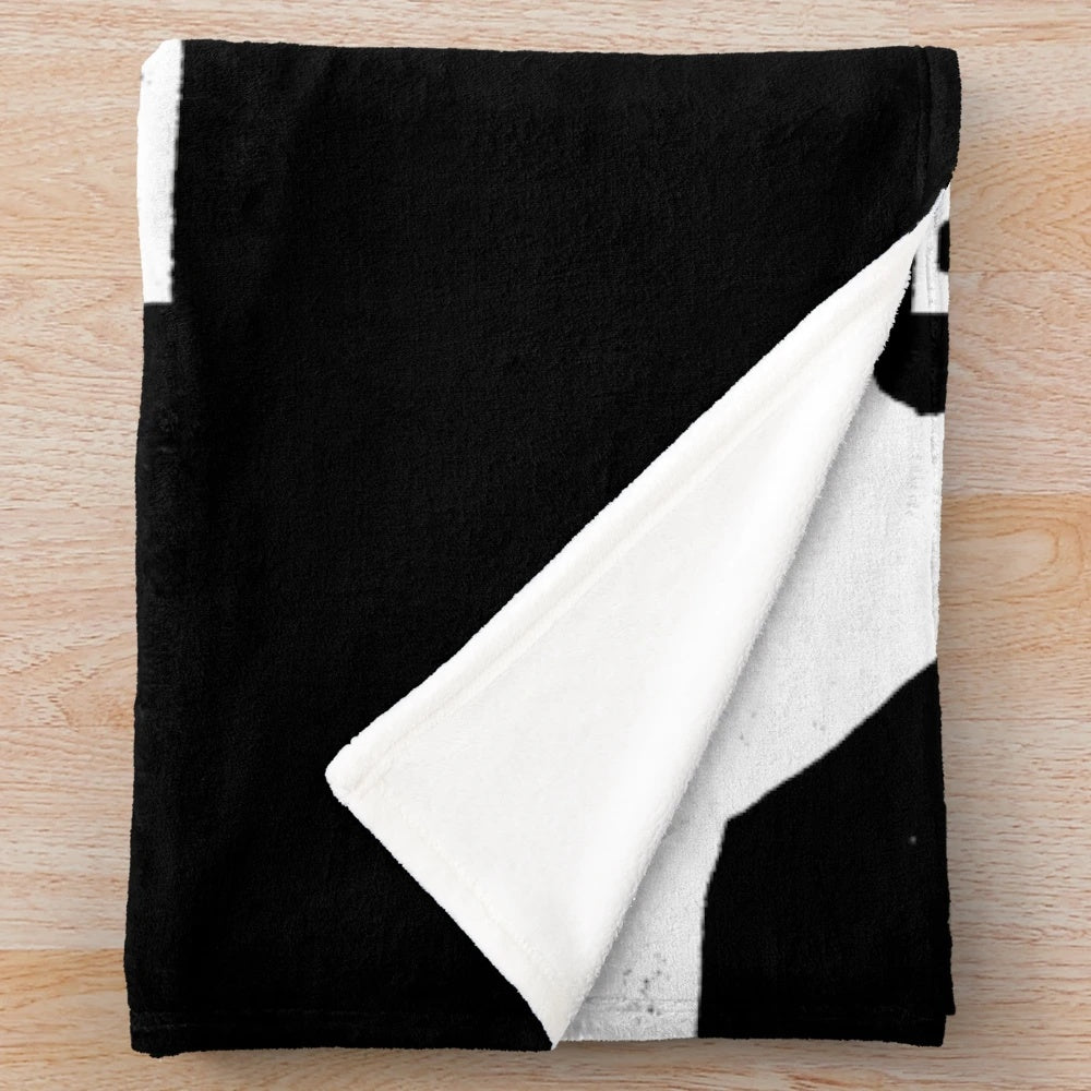 Plush blanket with original linocut design featuring hands in a "fin" or "the end" movie gesture