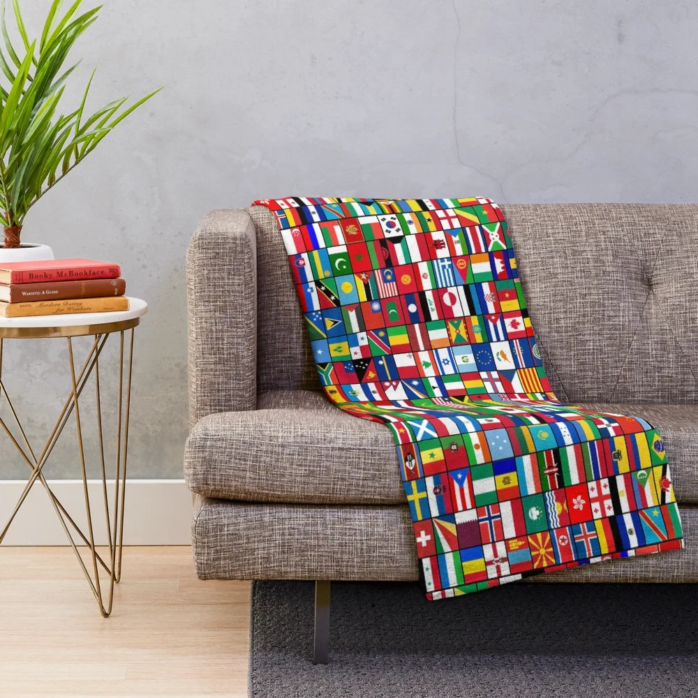 Plush blanket featuring flags of the world for a cozy, global-inspired home decor