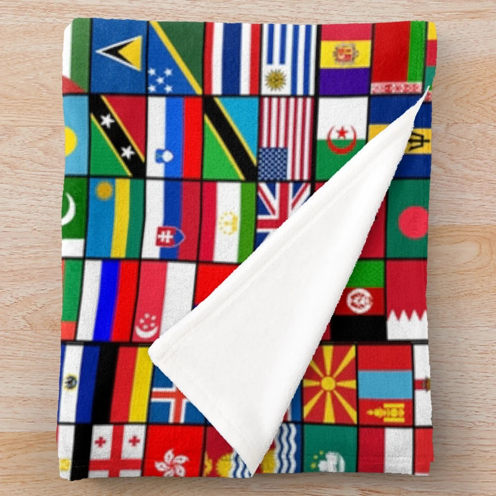 Plush blanket featuring flags of the world for a cozy, global-inspired home decor