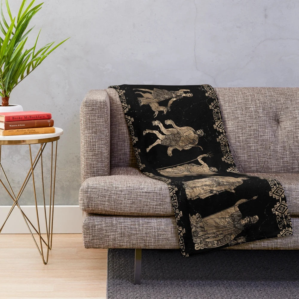 Plush blanket featuring ancient Greek gods and meander pattern