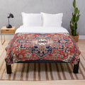 Plush blanket with Heriz Azerbaijan Northwest Persian rug inspired floral and geometric pattern