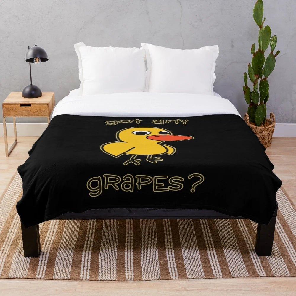 Cozy plush blanket with a funny duck design inspired by the popular 'Got Any Grapes?' internet song