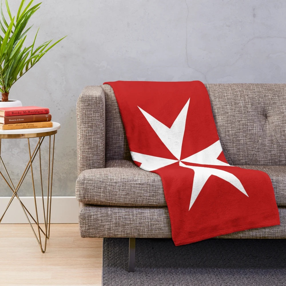 Plush blanket featuring the Maltese Cross, a historic heraldic symbol from Malta