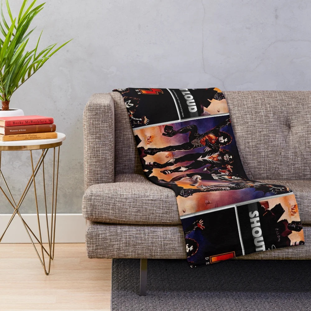 KISS band plush blanket with Destroyer album artwork and lyrics