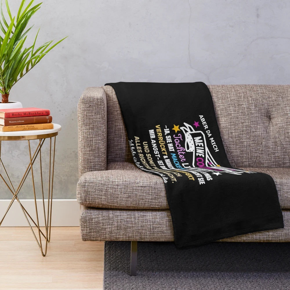 Plush blanket with the text "Not a perfect mom" and a proud daughter
