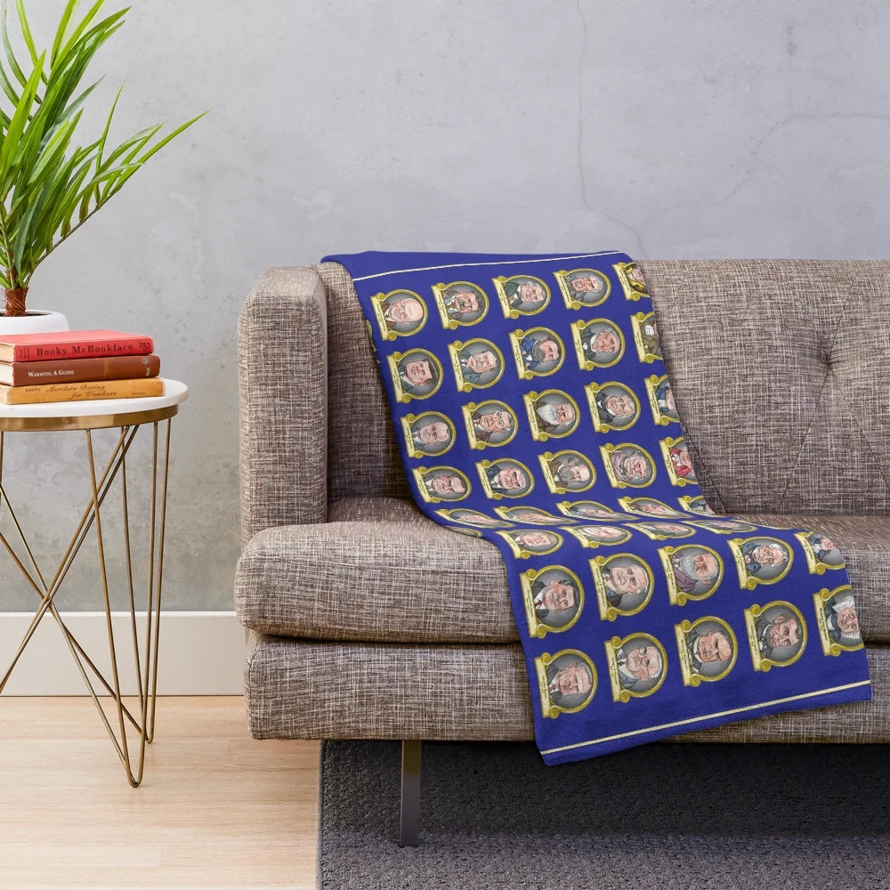 Plush blanket with design featuring past US presidents
