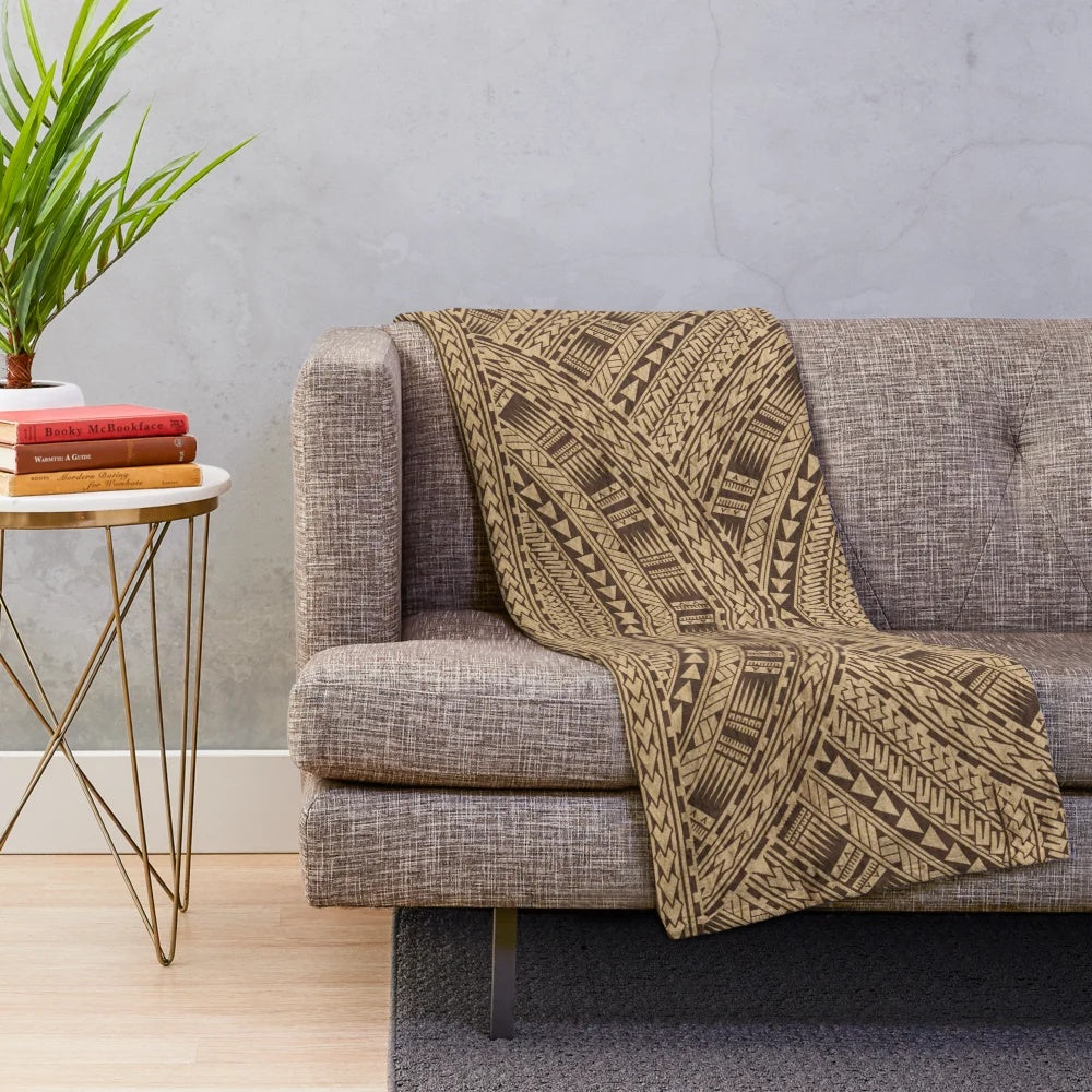 Soft cozy plush blanket featuring a Samoan tapa cloth inspired pattern