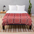 Plush blanket with traditional Russian red embroidery pattern design