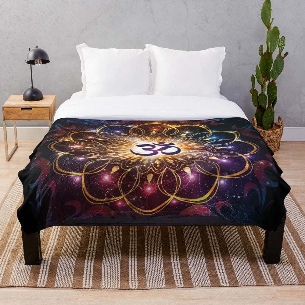 Plush blanket featuring sacred geometry and the om symbol design