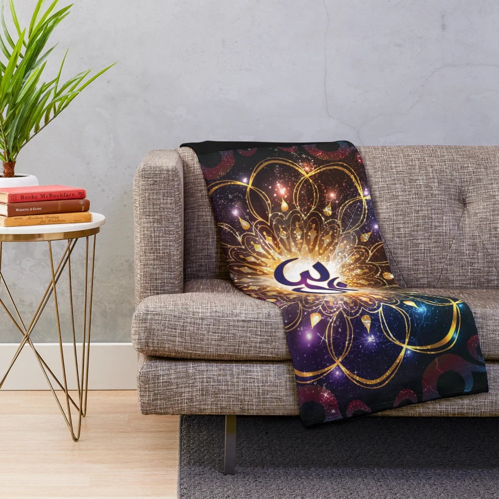 Plush blanket featuring sacred geometry and the om symbol design