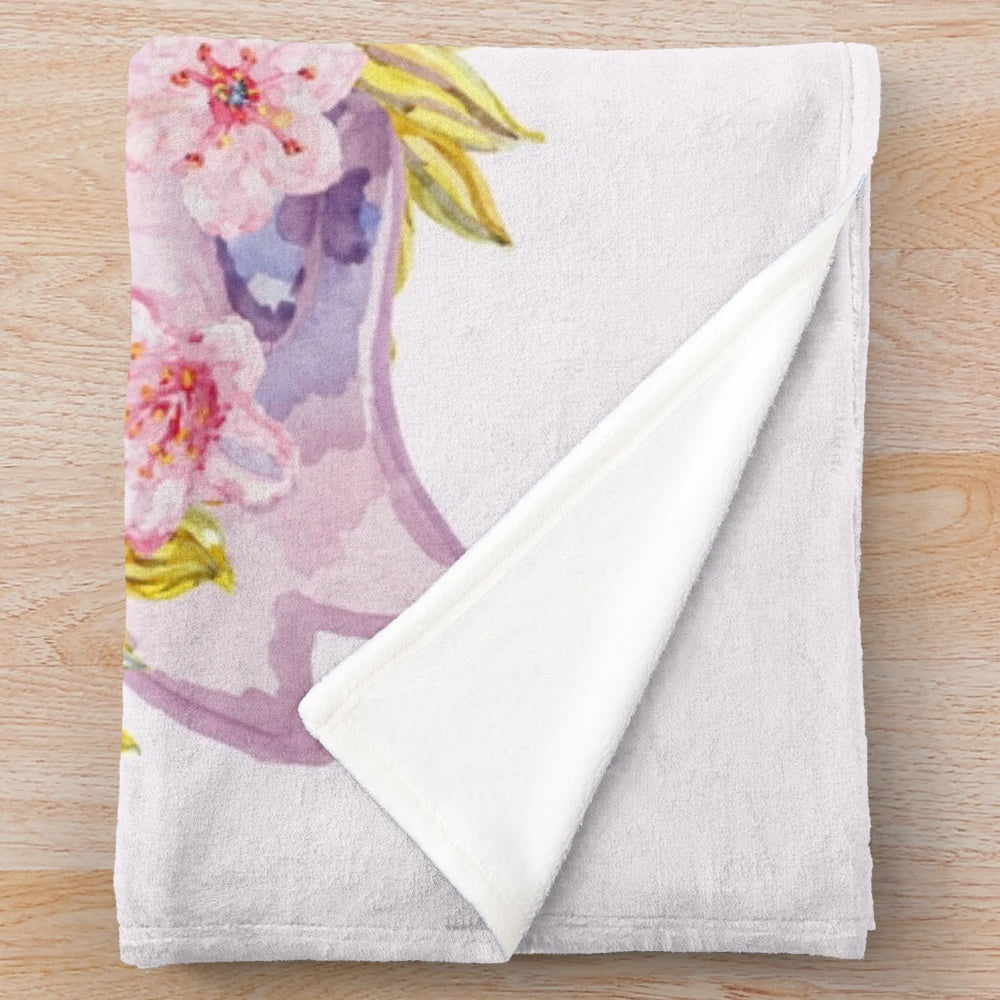Plush blanket with silkie chicken mom and floral watercolor design