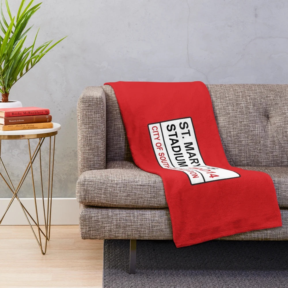 Plush blanket featuring the street sign design of the Southampton Football Club's St. Mary's Stadium