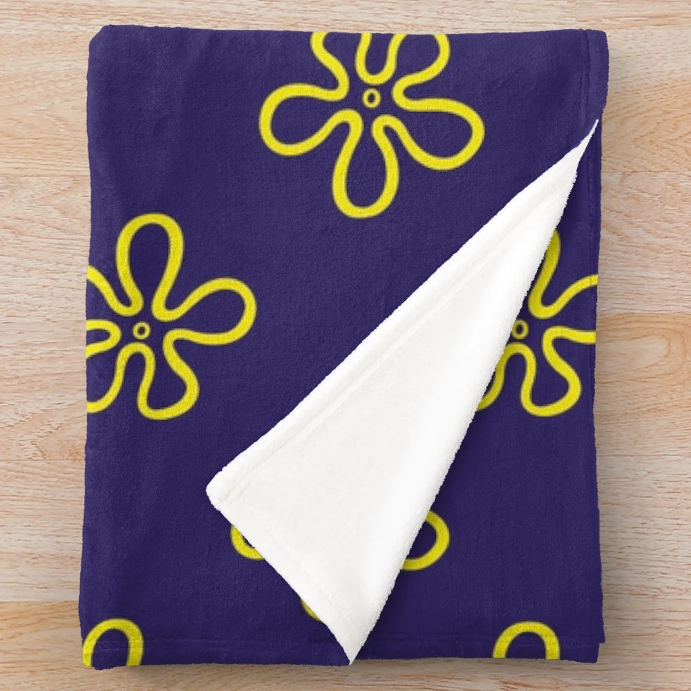 Spongebob-themed plush blanket with purple floral pattern